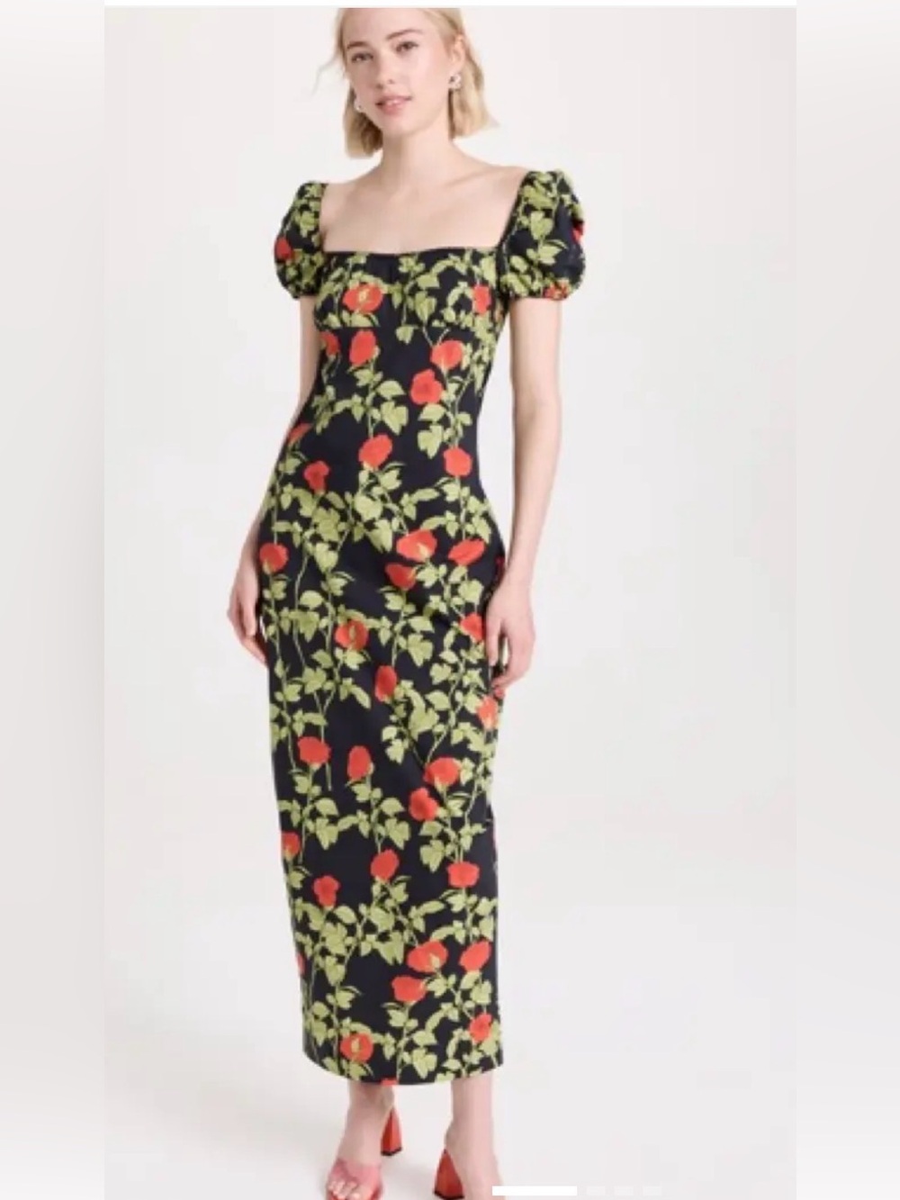 BERNADETTE Rupert Rose Floral Midi Dress Black Red Size 38